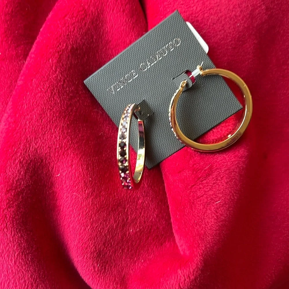 New Vince Camuto Gold and CZ Hoop Earrings - Picture 2 of 4
